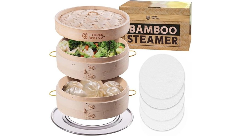 two tier bamboo steamer kit