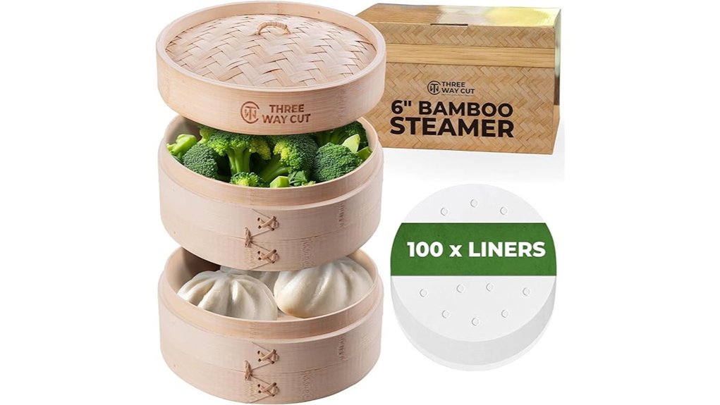 two tier six inch bamboo steamer