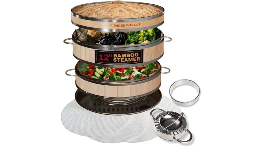 two tier twelve inch bamboo steamer