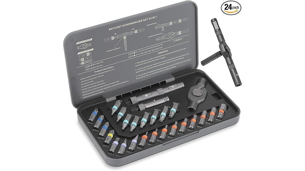 versatile 24 piece magnetic ratchet screwdriver