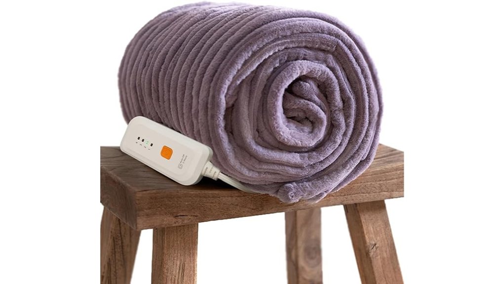 violet ribbed faux fur heated throw