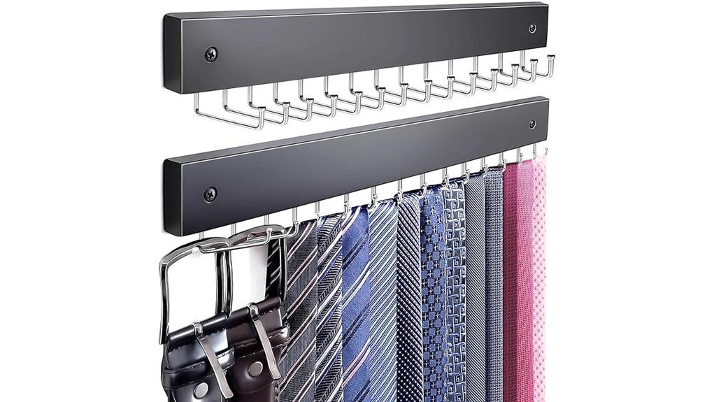 wall mounted wooden tie rack