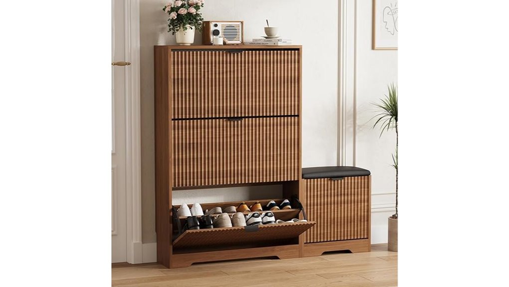 walnut fluted four drawer bench