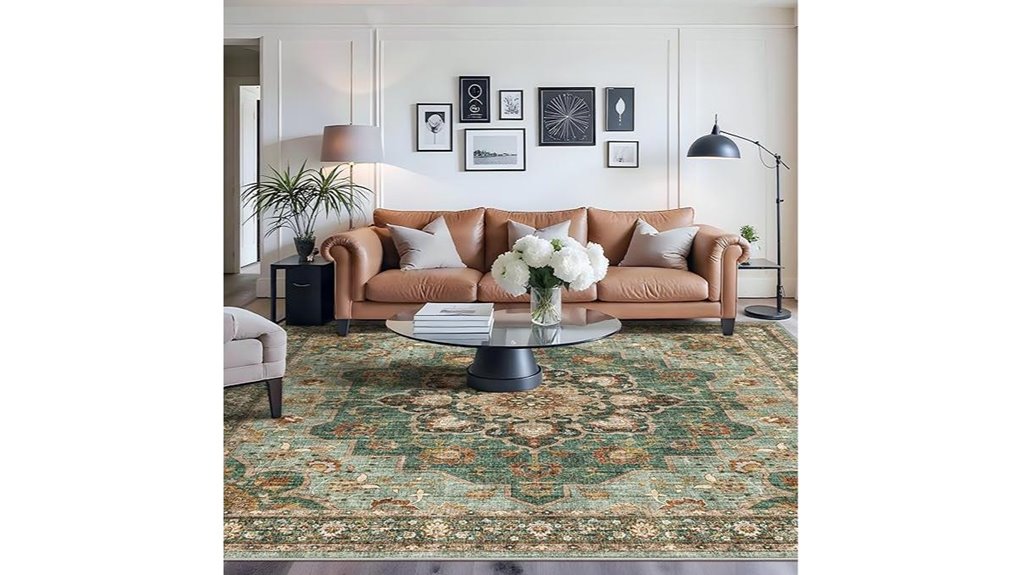 washable green oriental rug