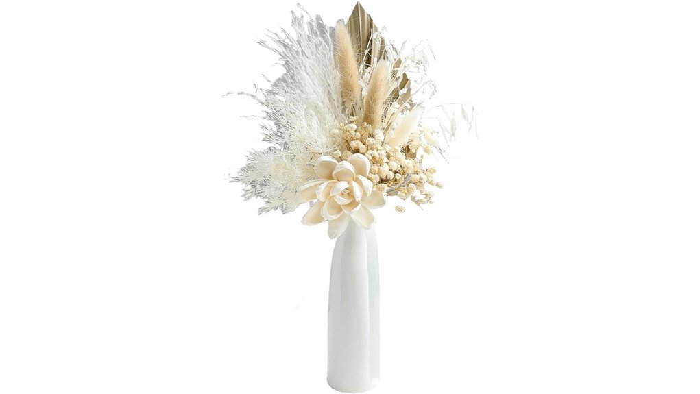 white dried pampas vase