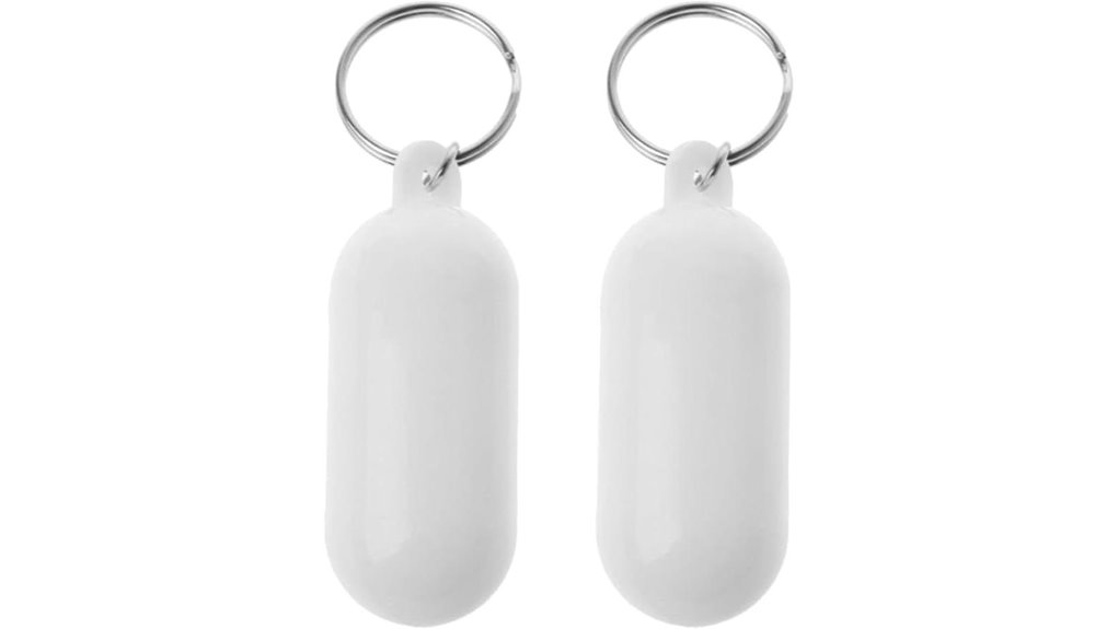 white floating pill shaped keychain