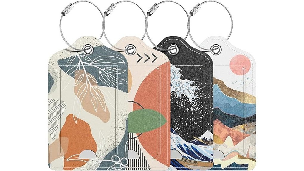 white floral pu luggage tags