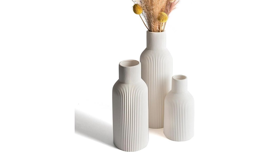 white matte ribbed ceramic vases