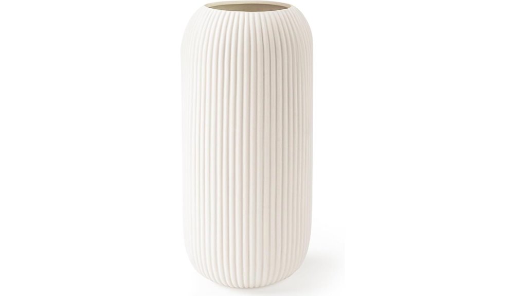 white ribbed ceramic vase
