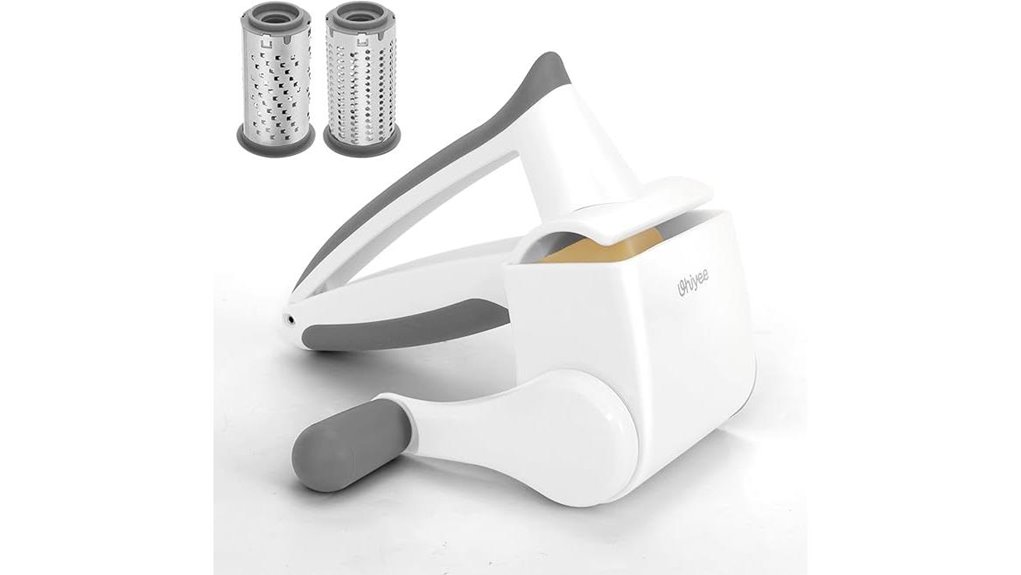 white rotary hand crank parmesan grater