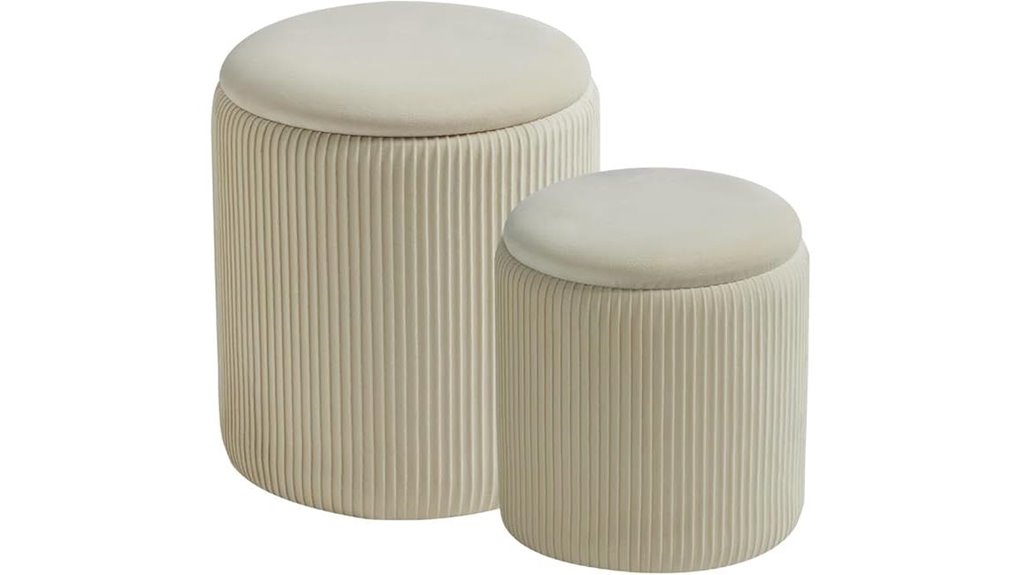 white round velvet storage ottomans