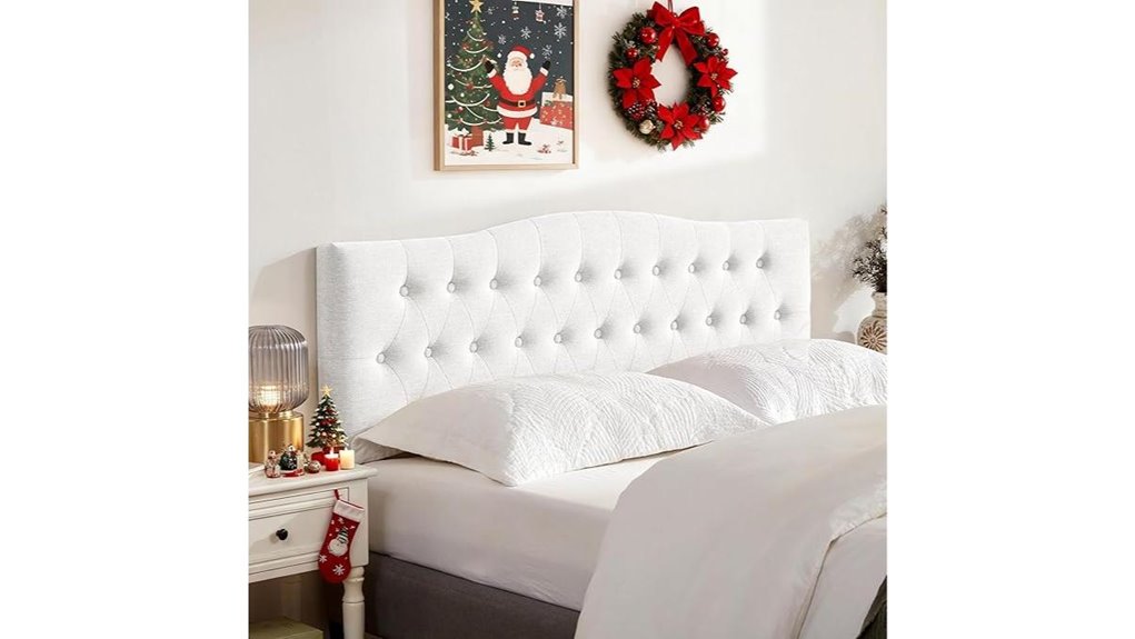white tufted diamond queen headboard