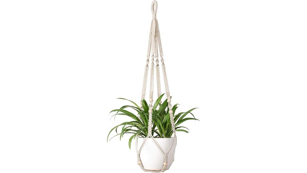wood beaded macrame plant hanger