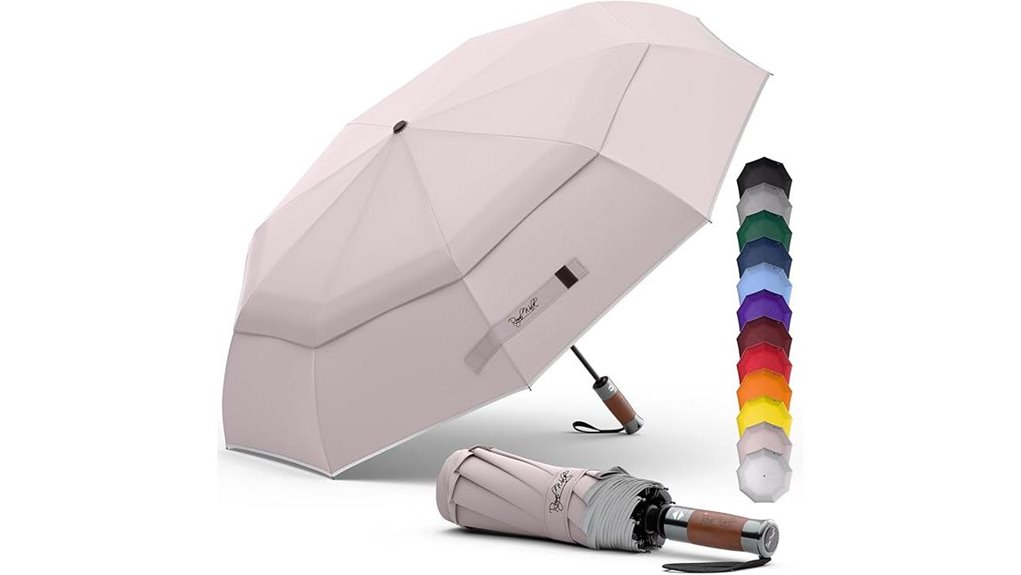 wood handled windproof folding umbrella