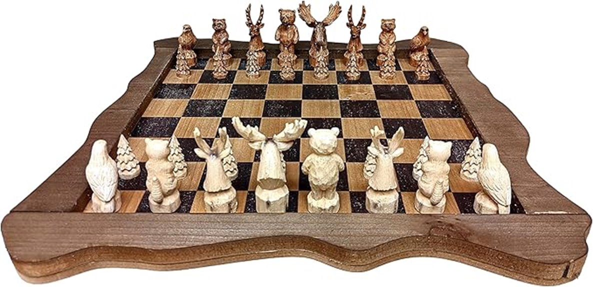 wooden forest themed chessboard set