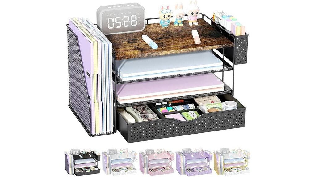 wooden four tier desk organizer