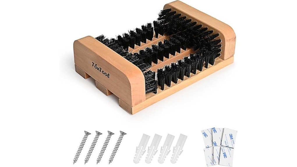 wooden outdoor boot brush scraper