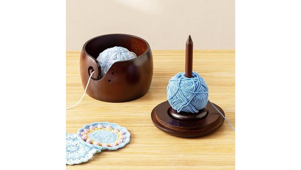 wooden yarn bowl holder