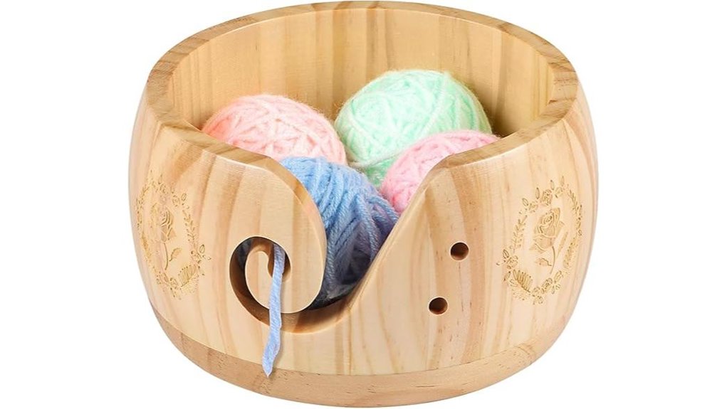 wooden yarn bowl knitting crocheting