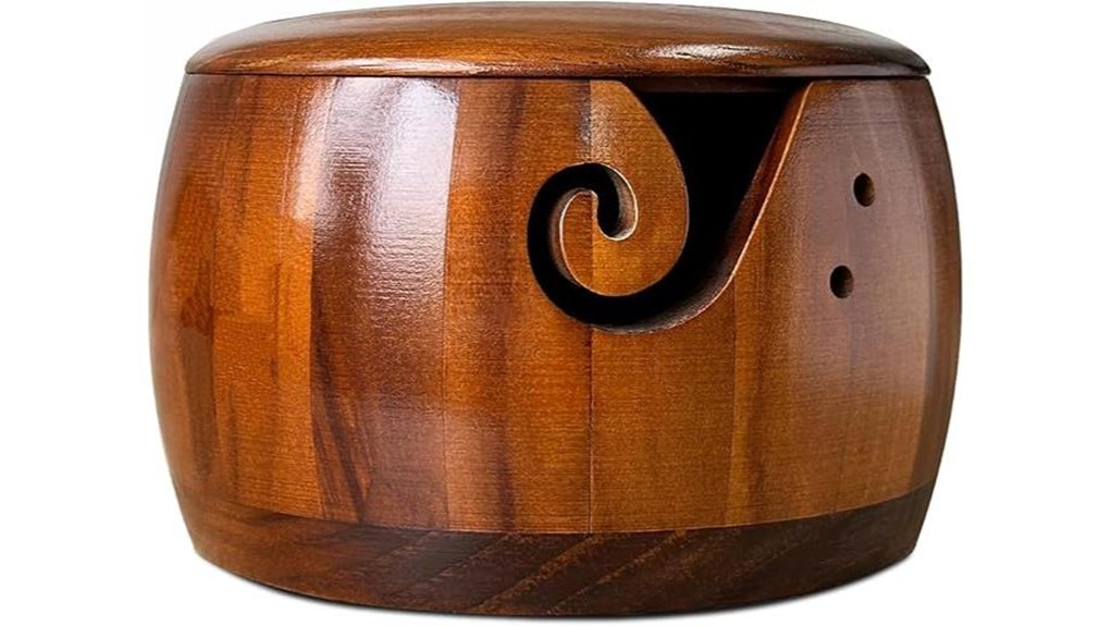 wooden yarn bowl with lid