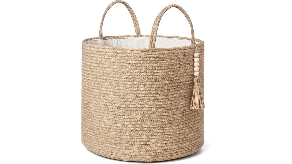 woven jute storage basket with handles