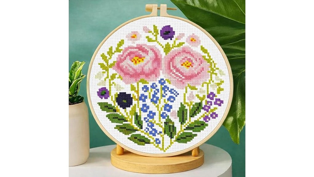 zhenqing pink floral cross stitch
